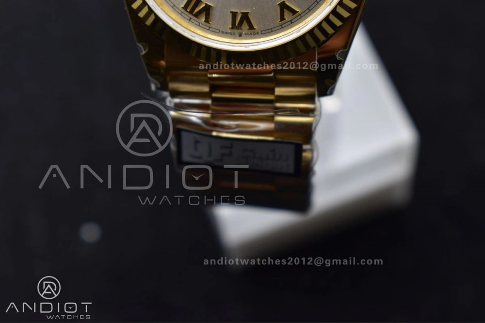 DayDate 36 YG QF Best Edition 904L Steel Silver Dial with Roman Markers on President Bracelet vr3255 V5 (Gain Weight) Durable 699