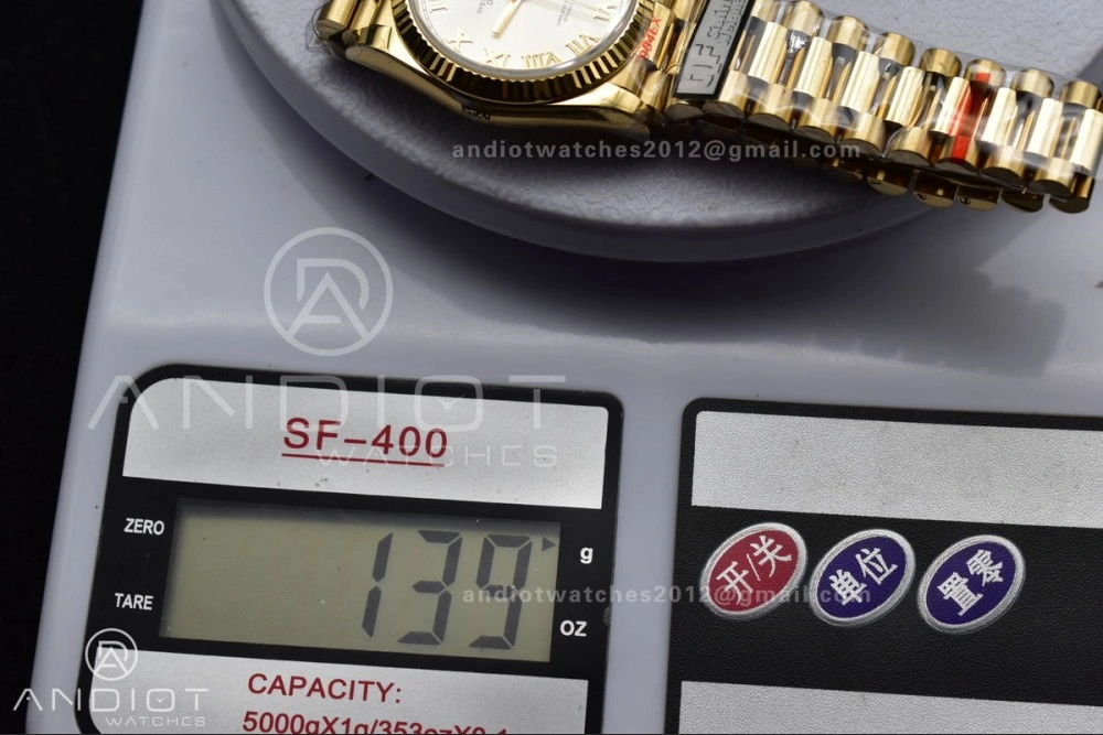 DayDate 36 YG QF Best Edition 904L Steel Silver Dial with Roman Markers on President Bracelet vr3255 V5 (Gain Weight) Durable 699