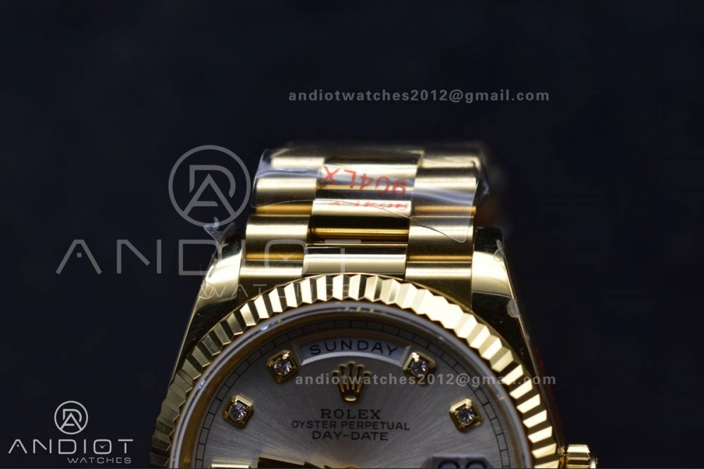 AllSeason DayDate 36 YG QF Best Edition 904L Steel Silver Dial with Square Diamond on President Bracelet vr3255 V5 (Gain Weight) 702