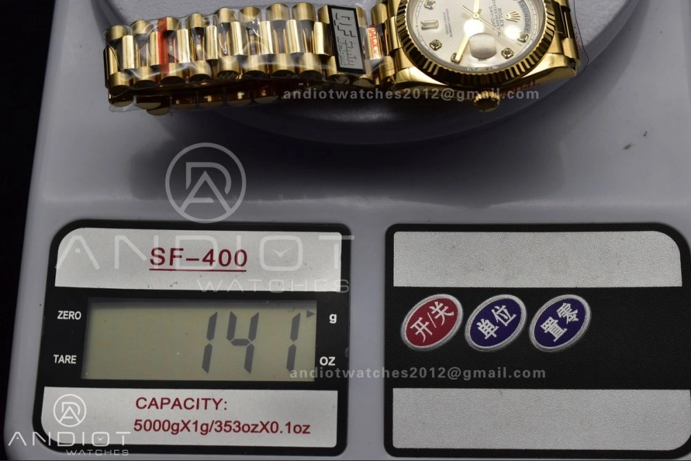 AllSeason DayDate 36 YG QF Best Edition 904L Steel Silver Dial with Square Diamond on President Bracelet vr3255 V5 (Gain Weight) 702