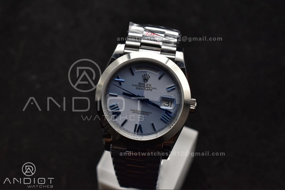 DayDate 40 GMF Tungsten Weighted 904L Steel Blue Dial Roman Markers On President Bracelet A3255 V Lightweight 703