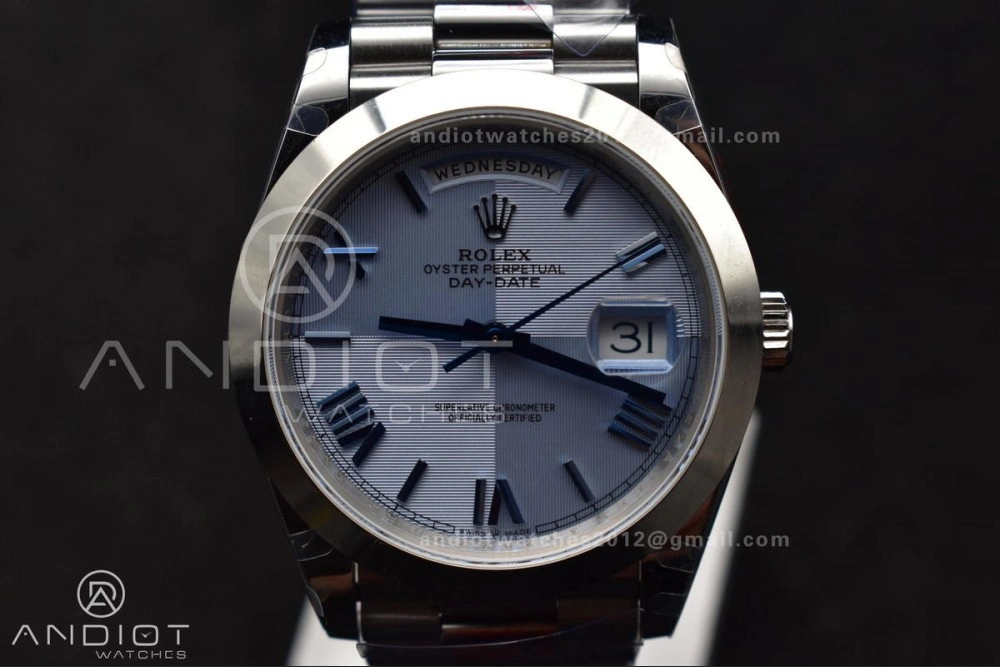 DayDate 40 GMF Tungsten Weighted 904L Steel Blue Dial Roman Markers On President Bracelet A3255 V Lightweight 703