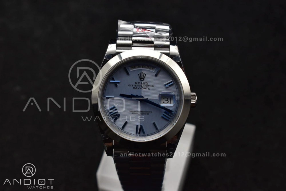 DayDate 40 GMF Tungsten Weighted 904L Steel Blue Dial Roman Markers On President Bracelet A3255 V Lightweight 703