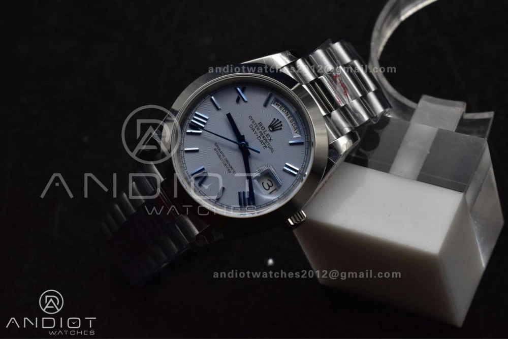 DayDate 40 GMF Tungsten Weighted 904L Steel Blue Dial Roman Markers On President Bracelet A3255 V Lightweight 703