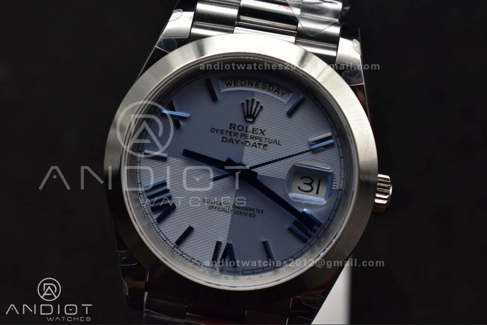 DayDate 40 GMF Tungsten Weighted 904L Steel Blue Dial Roman Markers On President Bracelet A3255 V Lightweight 703