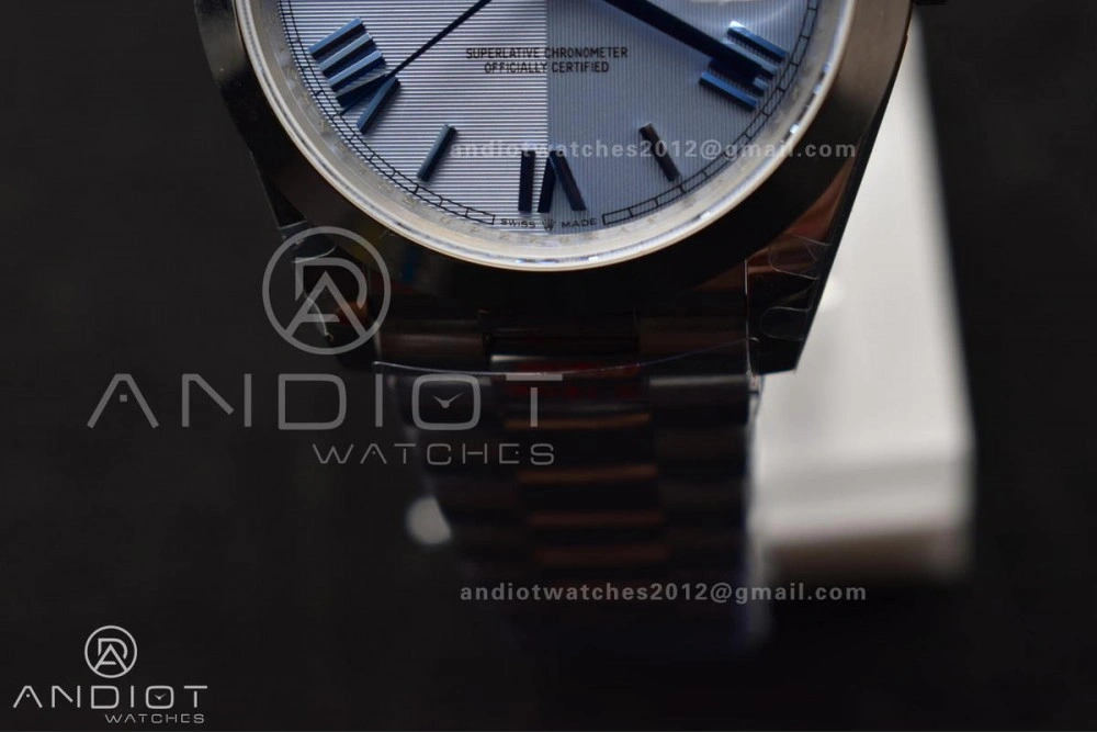 DayDate 40 GMF Tungsten Weighted 904L Steel Blue Dial Roman Markers On President Bracelet A3255 V Lightweight 703