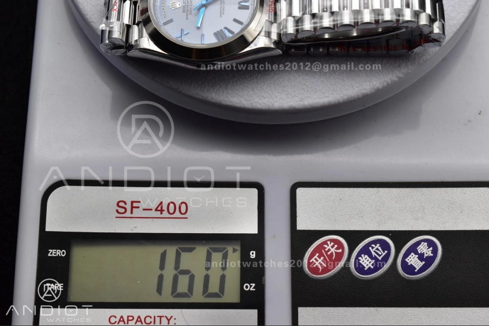 DayDate 40 GMF Tungsten Weighted 904L Steel Blue Dial Roman Markers On President Bracelet A3255 V Lightweight 703