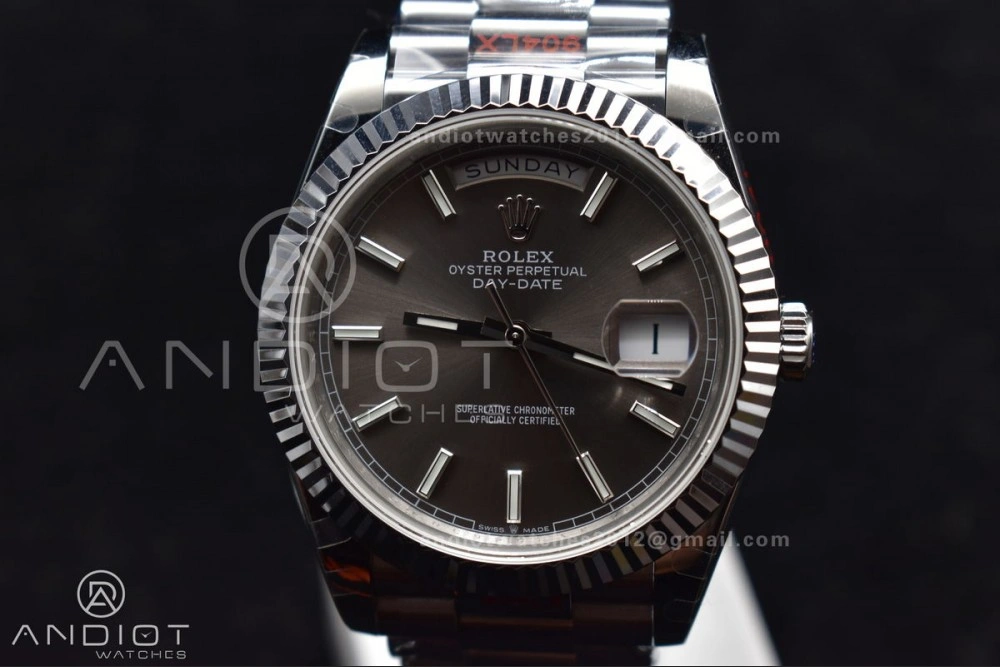WrinkleFree DayDate 40 GMF Tungsten Weighted 904L Steel Grey Dial Stick Markers On President Bracelet A2836 V 704