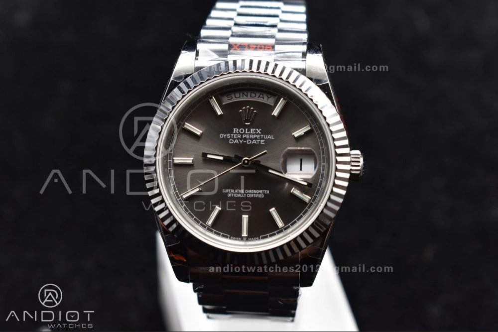 WrinkleFree DayDate 40 GMF Tungsten Weighted 904L Steel Grey Dial Stick Markers On President Bracelet A2836 V 704
