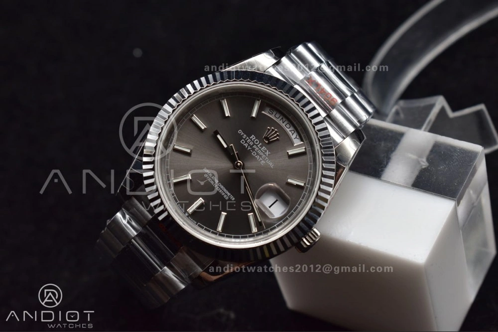 WrinkleFree DayDate 40 GMF Tungsten Weighted 904L Steel Grey Dial Stick Markers On President Bracelet A2836 V 704