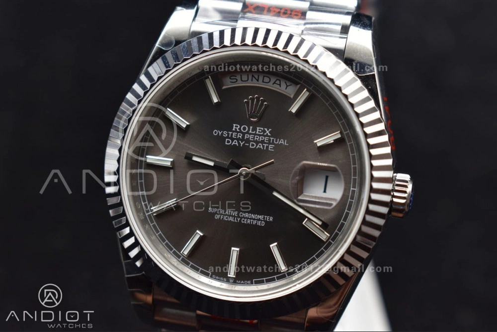 WrinkleFree DayDate 40 GMF Tungsten Weighted 904L Steel Grey Dial Stick Markers On President Bracelet A2836 V 704
