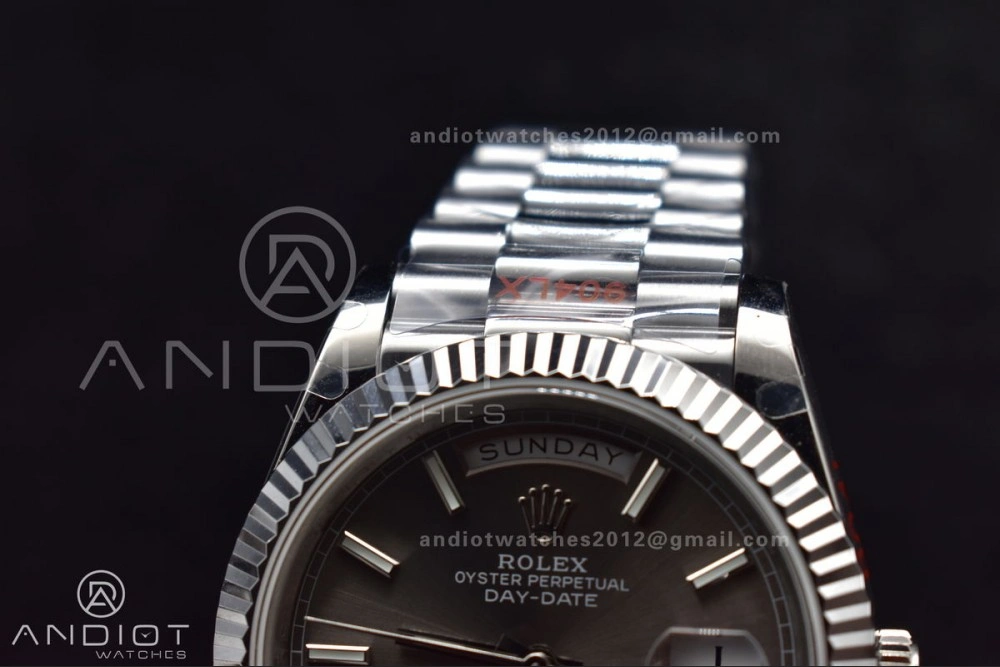 WrinkleFree DayDate 40 GMF Tungsten Weighted 904L Steel Grey Dial Stick Markers On President Bracelet A2836 V 704
