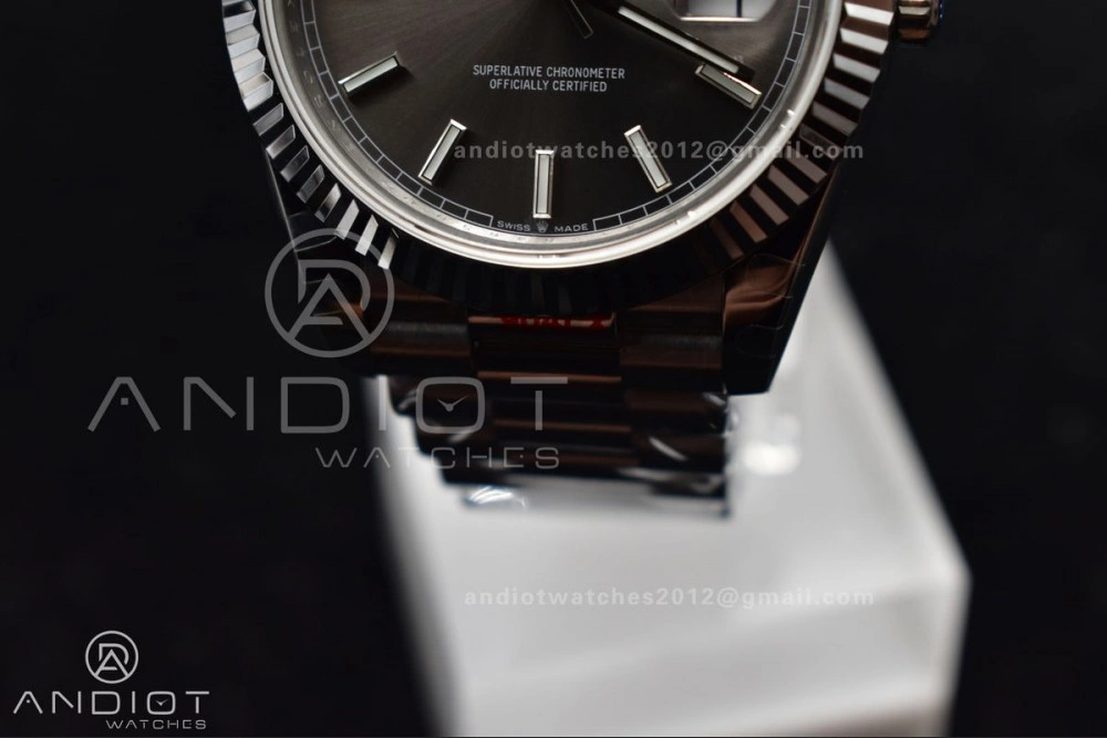 WrinkleFree DayDate 40 GMF Tungsten Weighted 904L Steel Grey Dial Stick Markers On President Bracelet A2836 V 704