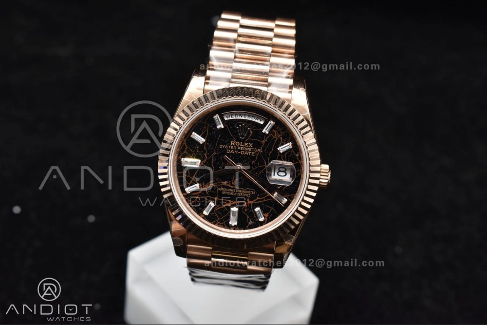 Practical DayDate 40 RG GMF 904L Steel Meteorite Dial Crystal Markers On President Bracelet A 706