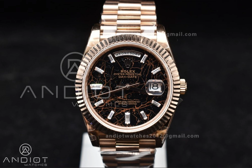 Practical DayDate 40 RG GMF 904L Steel Meteorite Dial Crystal Markers On President Bracelet A 706