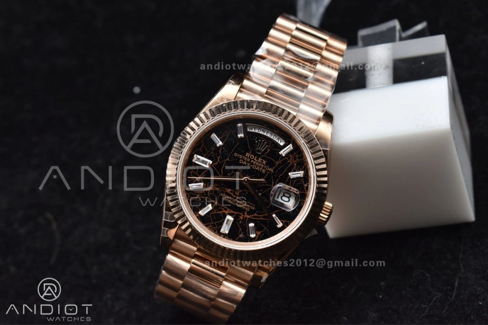 Practical DayDate 40 RG GMF 904L Steel Meteorite Dial Crystal Markers On President Bracelet A 706