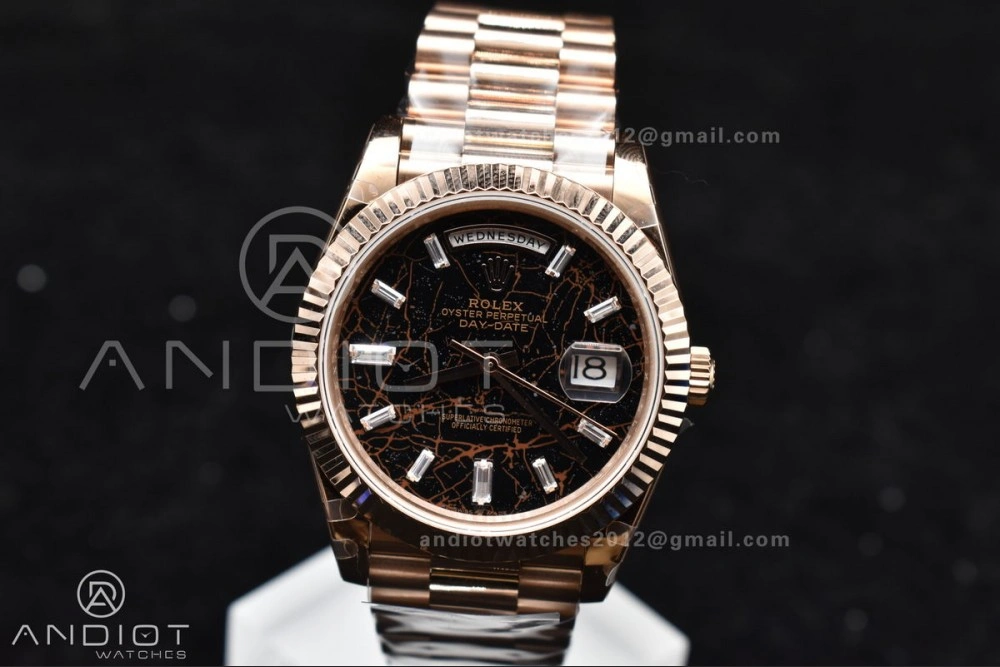 Practical DayDate 40 RG GMF 904L Steel Meteorite Dial Crystal Markers On President Bracelet A 706