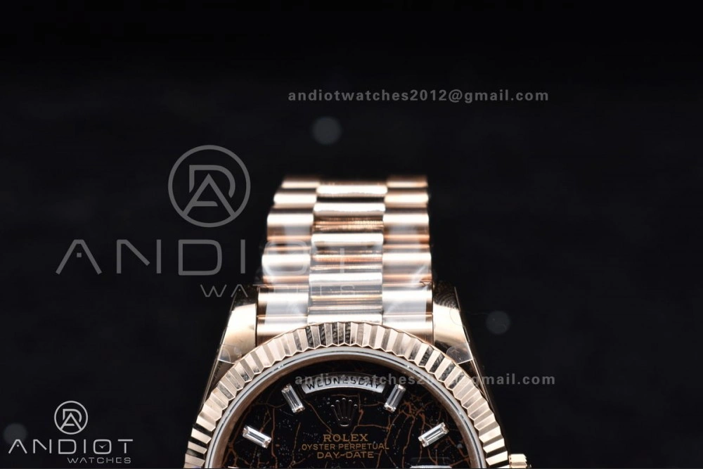 Practical DayDate 40 RG GMF 904L Steel Meteorite Dial Crystal Markers On President Bracelet A 706