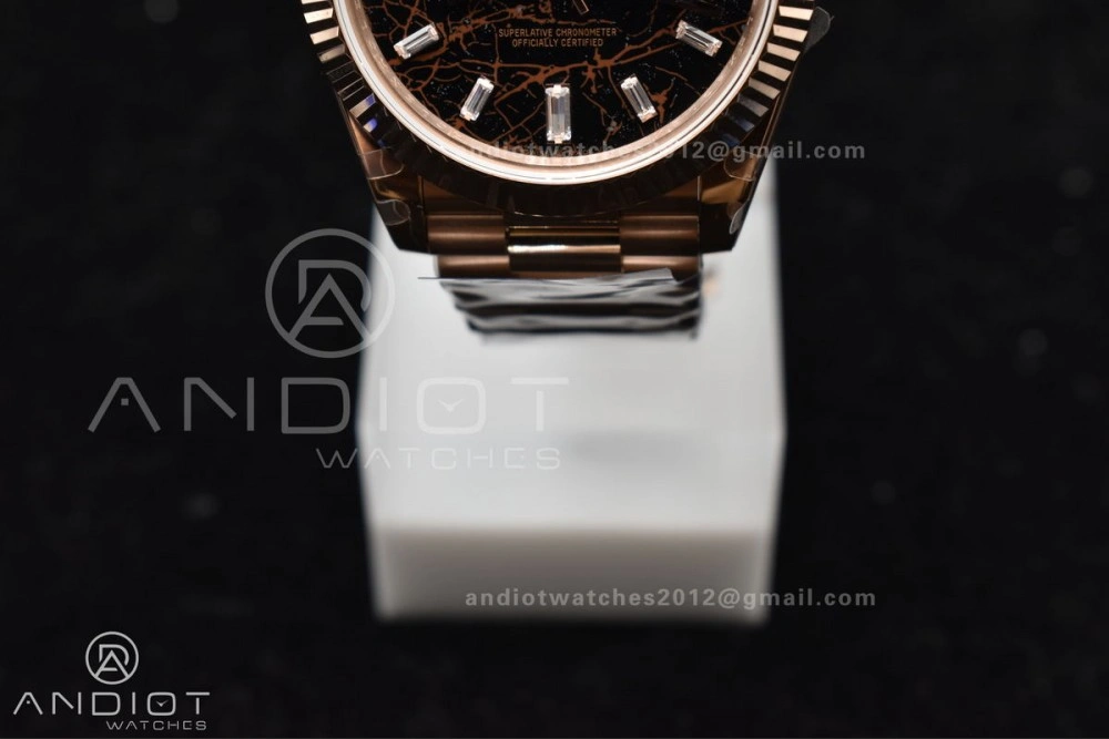 Practical DayDate 40 RG GMF 904L Steel Meteorite Dial Crystal Markers On President Bracelet A 706