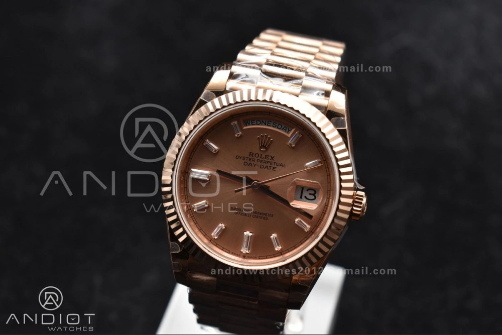 Lightweight DayDate 40 RG GMF Plated 904L Steel RG Dial Crystal Markers On President Bracelet A2836 V 705