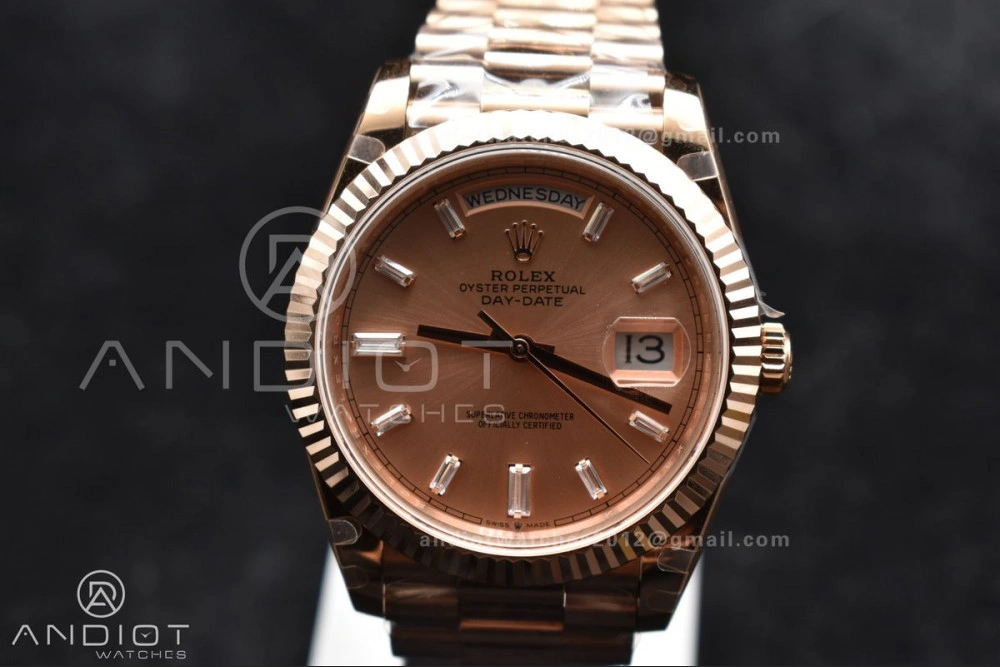 Lightweight DayDate 40 RG GMF Plated 904L Steel RG Dial Crystal Markers On President Bracelet A2836 V 705