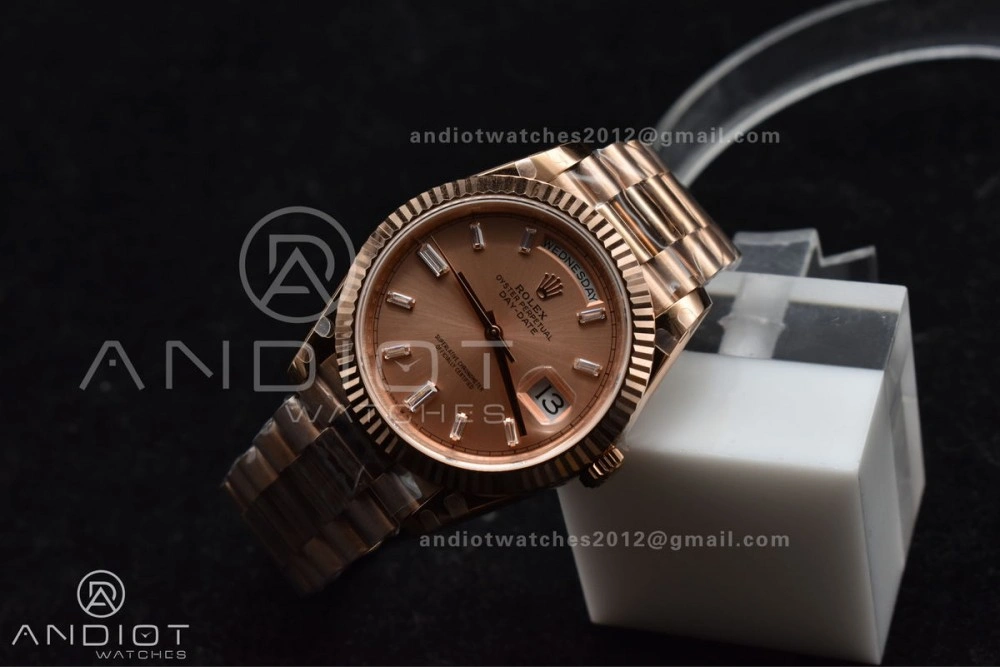 Lightweight DayDate 40 RG GMF Plated 904L Steel RG Dial Crystal Markers On President Bracelet A2836 V 705