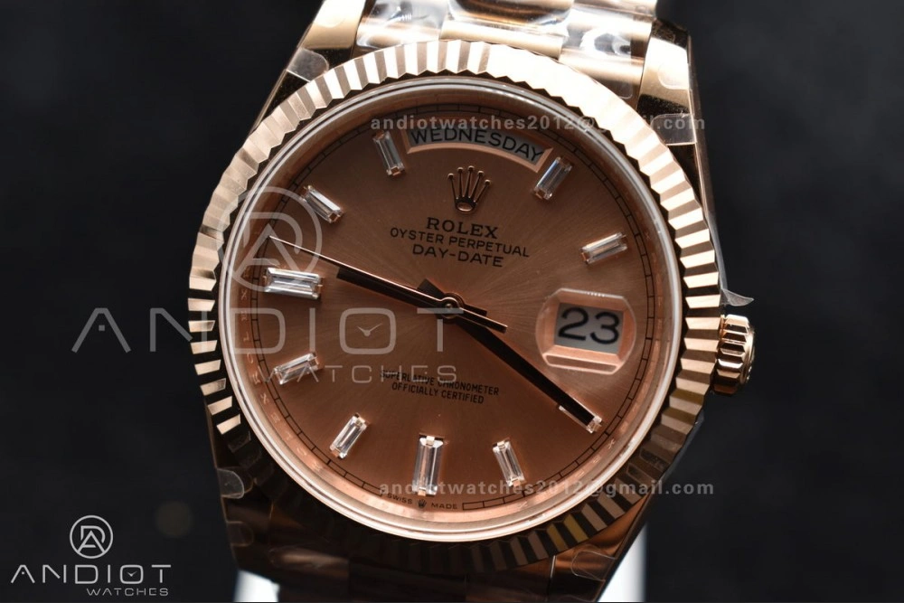 Lightweight DayDate 40 RG GMF Plated 904L Steel RG Dial Crystal Markers On President Bracelet A2836 V 705
