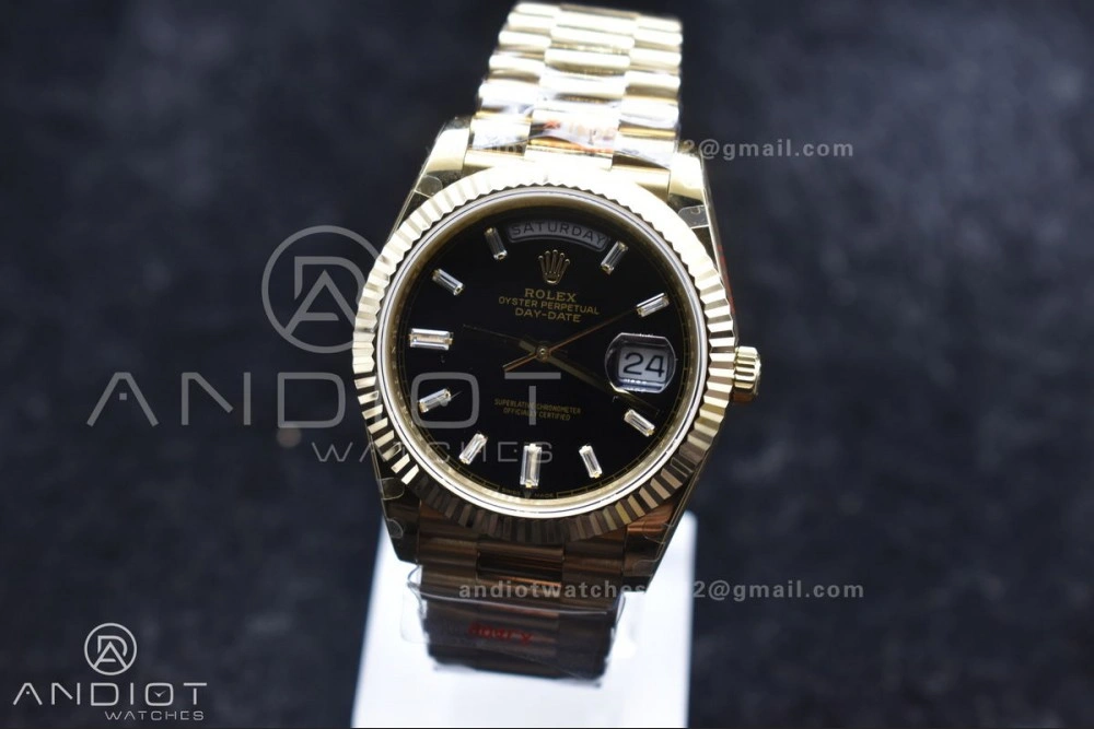 Lightweight DayDate 40 RG GMF Tungsten Weighted 904L Steel Black Dial with Crystal Markers On President Bracelet A2836 V 701
