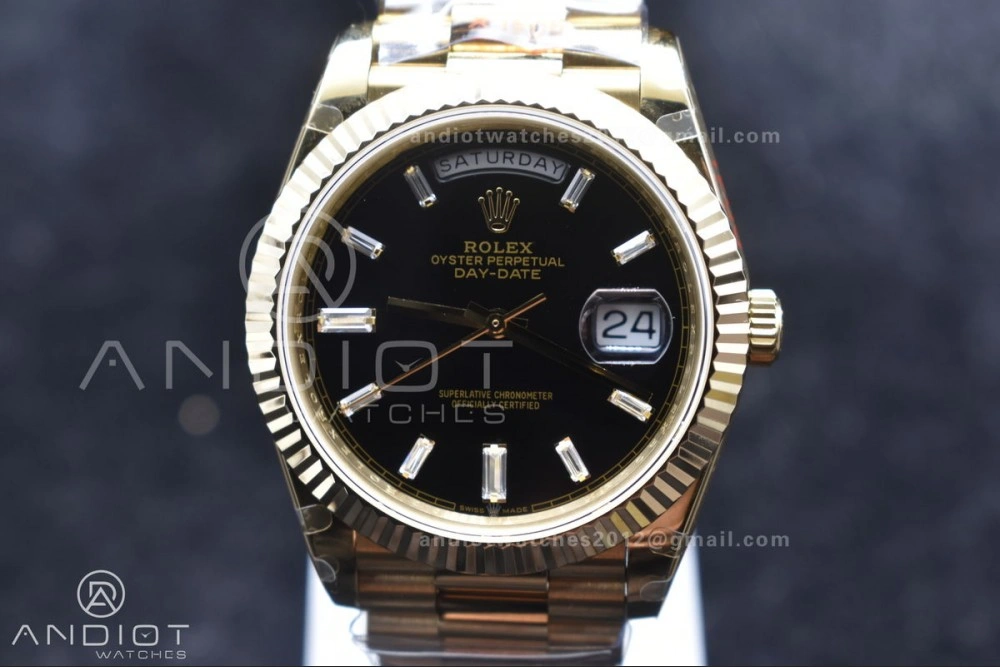 Lightweight DayDate 40 RG GMF Tungsten Weighted 904L Steel Black Dial with Crystal Markers On President Bracelet A2836 V 701