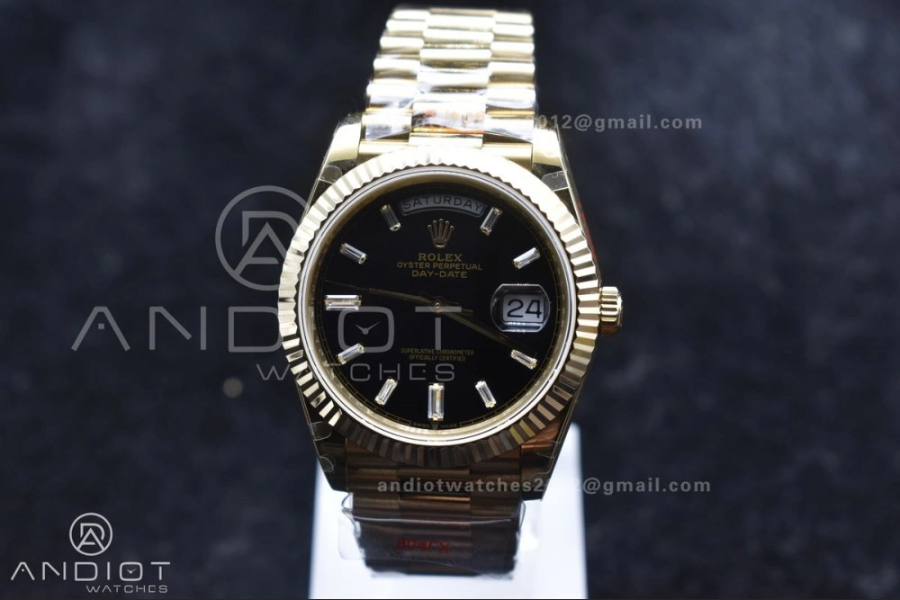 Lightweight DayDate 40 RG GMF Tungsten Weighted 904L Steel Black Dial with Crystal Markers On President Bracelet A2836 V 701