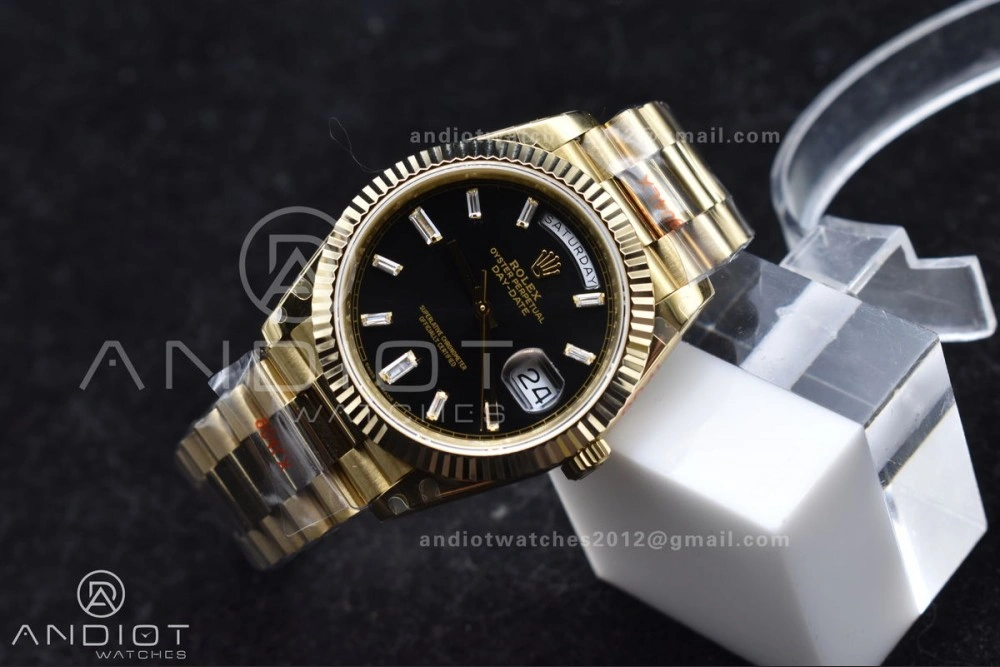 Lightweight DayDate 40 RG GMF Tungsten Weighted 904L Steel Black Dial with Crystal Markers On President Bracelet A2836 V 701