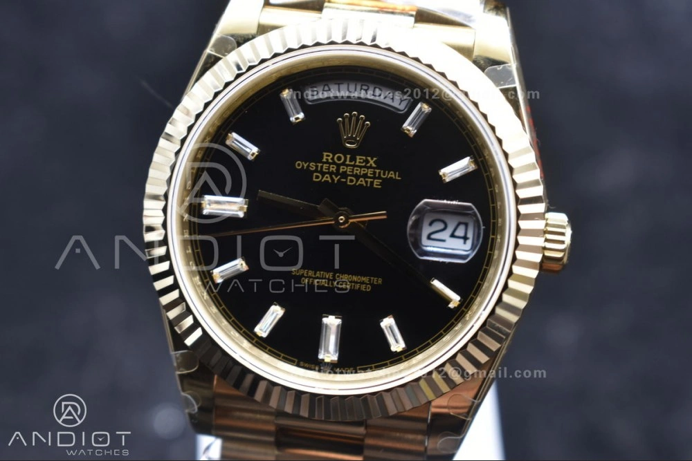 Lightweight DayDate 40 RG GMF Tungsten Weighted 904L Steel Black Dial with Crystal Markers On President Bracelet A2836 V 701
