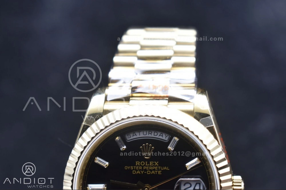 Lightweight DayDate 40 RG GMF Tungsten Weighted 904L Steel Black Dial with Crystal Markers On President Bracelet A2836 V 701