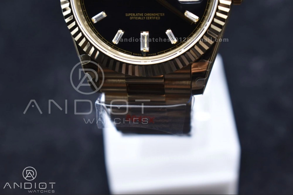 Lightweight DayDate 40 RG GMF Tungsten Weighted 904L Steel Black Dial with Crystal Markers On President Bracelet A2836 V 701