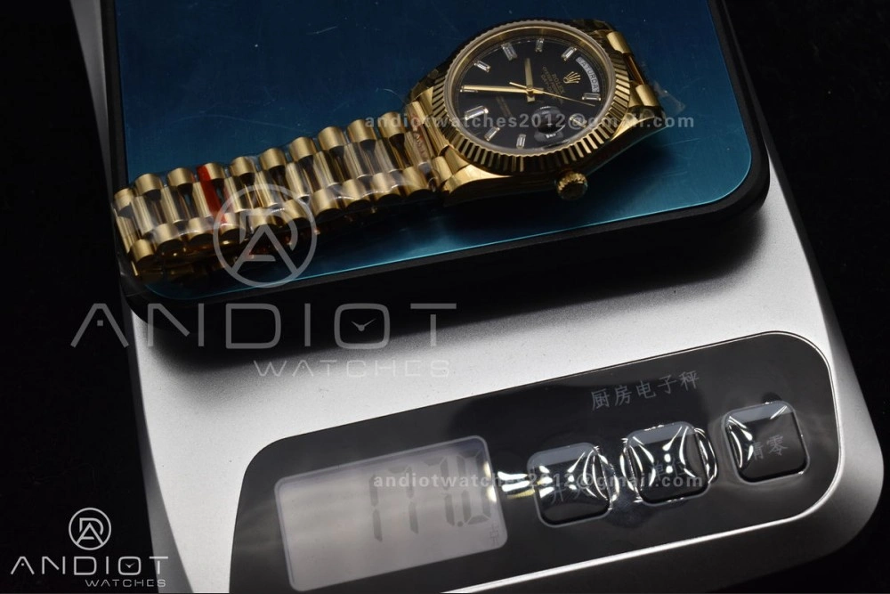 Lightweight DayDate 40 RG GMF Tungsten Weighted 904L Steel Black Dial with Crystal Markers On President Bracelet A2836 V 701