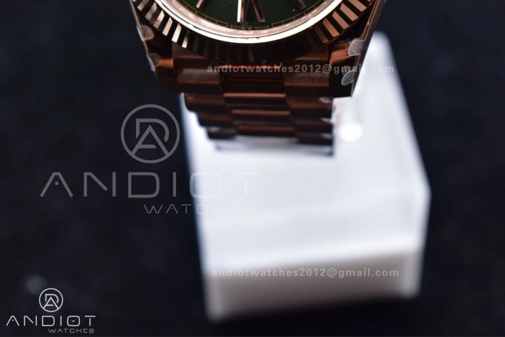 DayDate 40 RG GMF Tungsten Weighted 904L Steel Green Dial Roman Markers on President Bracelet A2836 V Casual 709