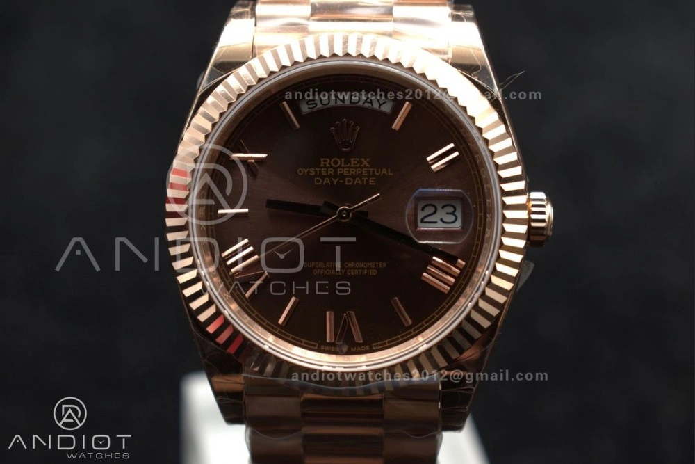 Reliable DayDate 40 RG GSF Gain Weight Brown Roman Dial on President Bracelet A 712