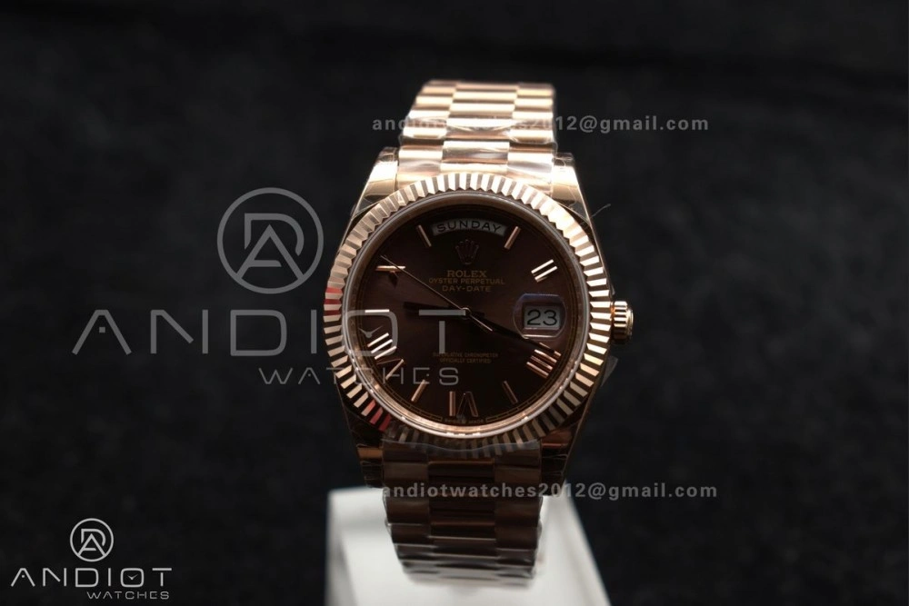 Reliable DayDate 40 RG GSF Gain Weight Brown Roman Dial on President Bracelet A 712