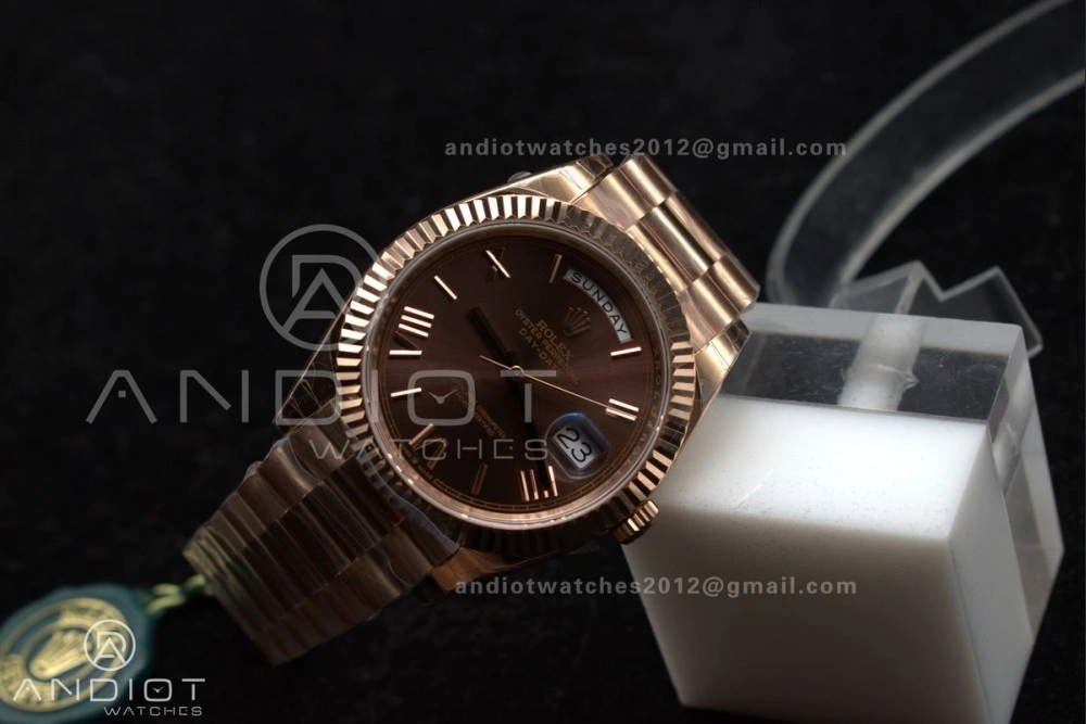 Reliable DayDate 40 RG GSF Gain Weight Brown Roman Dial on President Bracelet A 712
