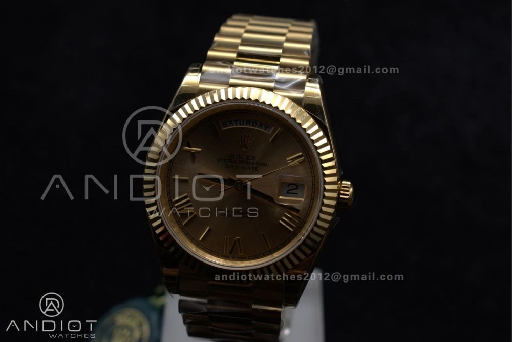 Thermal DayDate 40 RG GSF Gain Weight Gold Roman Dial on President Bracelet A 390