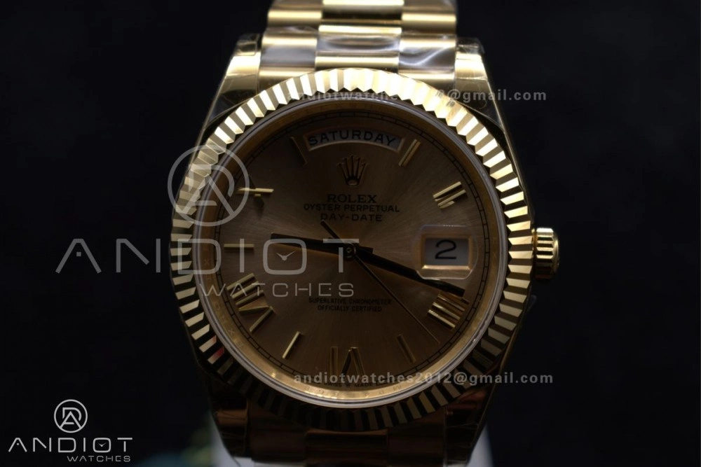 Thermal DayDate 40 RG GSF Gain Weight Gold Roman Dial on President Bracelet A 390