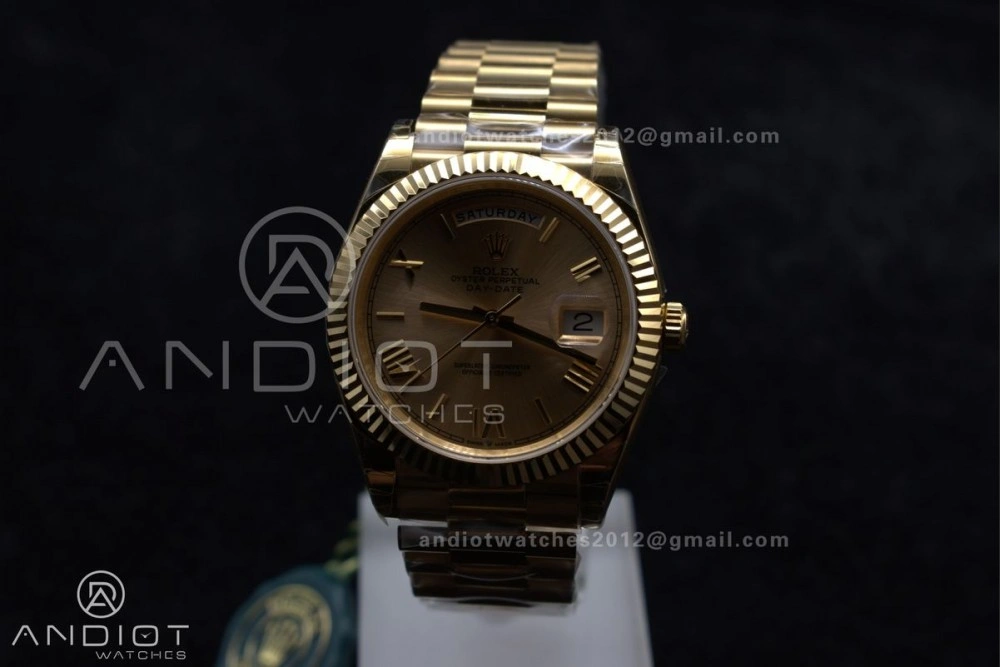 Thermal DayDate 40 RG GSF Gain Weight Gold Roman Dial on President Bracelet A 390