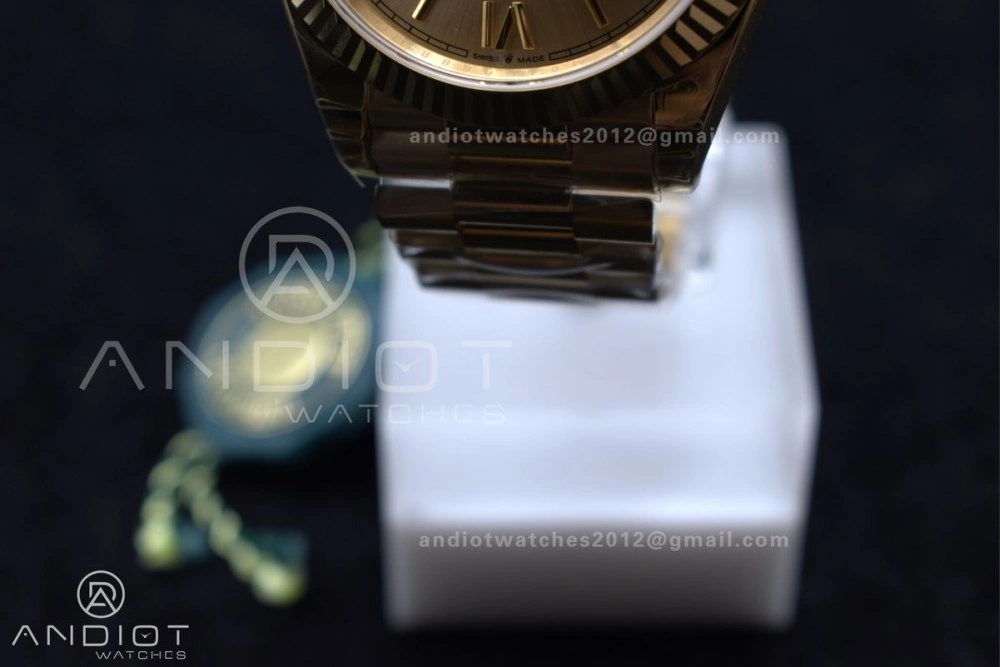 Thermal DayDate 40 RG GSF Gain Weight Gold Roman Dial on President Bracelet A 390