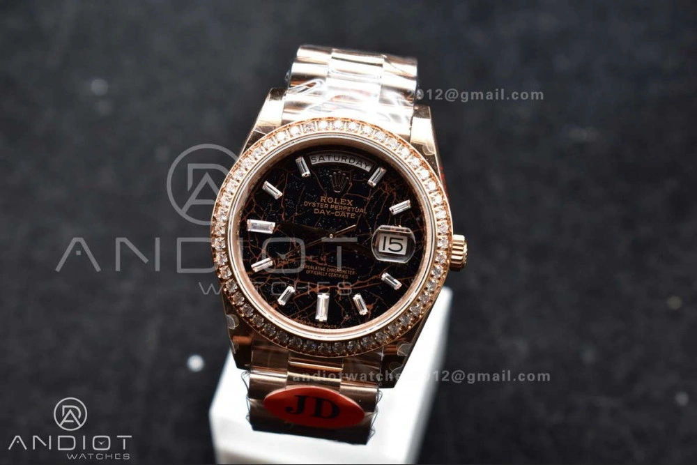 Contemporary DayDate 40 RG JDF 904L Steel Meteorite Dial Crystal Markers On President Bracelet A 708