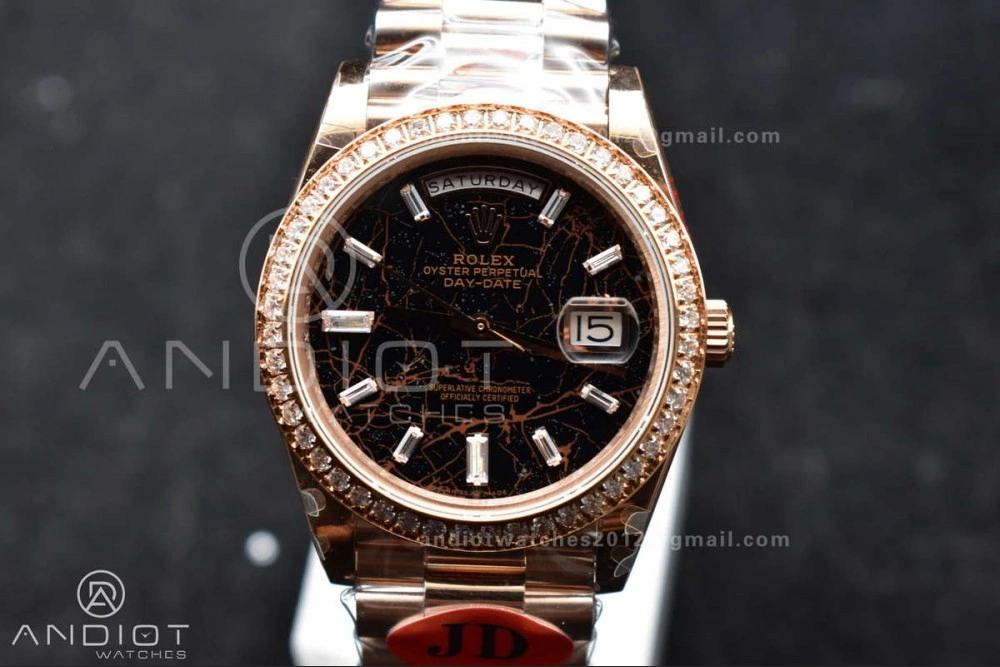 Contemporary DayDate 40 RG JDF 904L Steel Meteorite Dial Crystal Markers On President Bracelet A 708