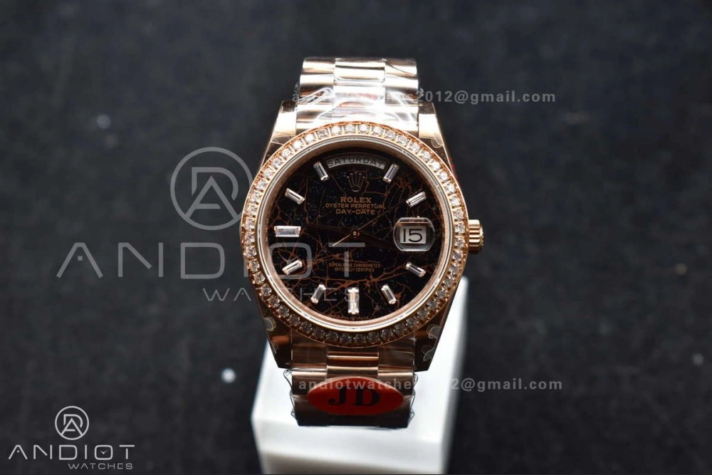Contemporary DayDate 40 RG JDF 904L Steel Meteorite Dial Crystal Markers On President Bracelet A 708