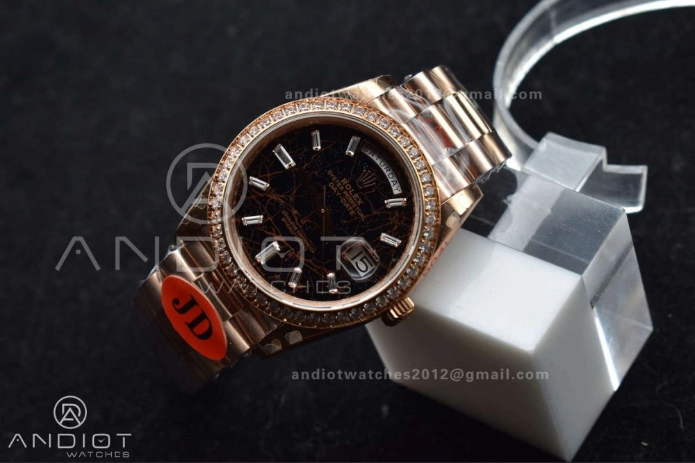 Contemporary DayDate 40 RG JDF 904L Steel Meteorite Dial Crystal Markers On President Bracelet A 708