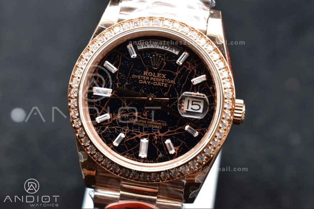 Contemporary DayDate 40 RG JDF 904L Steel Meteorite Dial Crystal Markers On President Bracelet A 708
