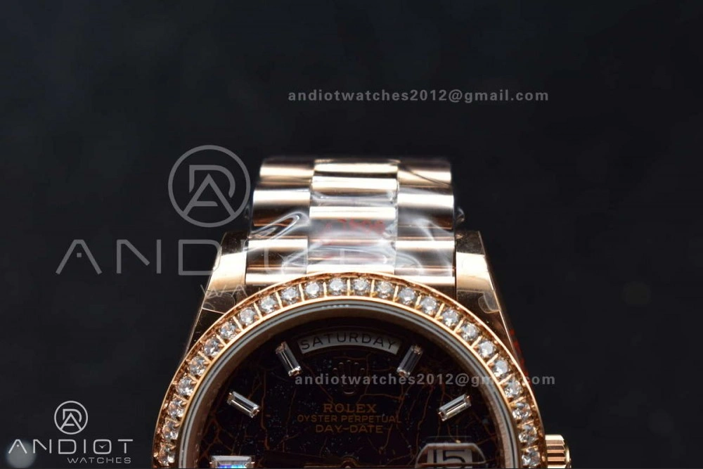 Contemporary DayDate 40 RG JDF 904L Steel Meteorite Dial Crystal Markers On President Bracelet A 708