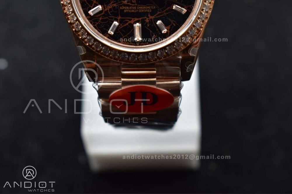 Contemporary DayDate 40 RG JDF 904L Steel Meteorite Dial Crystal Markers On President Bracelet A 708